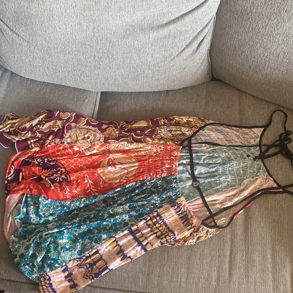 FREE PEOPLE Can’t Tie Me Down Tunic Patchwork Asymmetrical Dress Multicolored XS - Picture 7 of 11